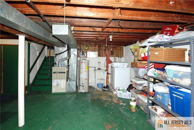 14 Albert Dr, Old Bridge, NJ 08857 - unfinished basement featuring washer / dryer, water heater, and heating unit