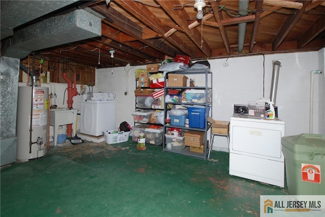 14 Albert Dr, Old Bridge, NJ 08857 - unfinished basement featuring washing machine and clothes dryer and water heater