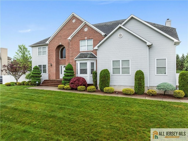 8 Adam Ct, Monroe, NJ 08831 - traditional-style house with a front lawn and a chimney