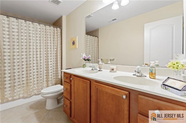 8 Adam Ct, Monroe, NJ 08831 - full bath featuring toilet, tile patterned flooring, double vanity, and curtained shower