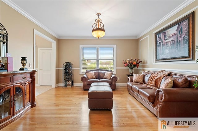 8 Adam Ct, Monroe, NJ 08831 - living area featuring light wood finished floors, ornamental molding, and baseboards