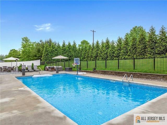 8 Adam Ct, Monroe, NJ 08831 - view of pool with a fenced backyard, a patio, and outdoor dining space