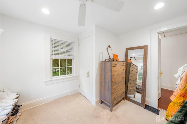 328 John St, Bound Brook, NJ 08805 - bedroom featuring attic access, ceiling fan, recessed lighting, and light carpet