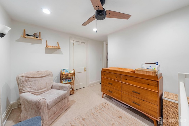 328 John St, Bound Brook, NJ 08805 - sitting room with a ceiling fan, light colored carpet, and recessed lighting