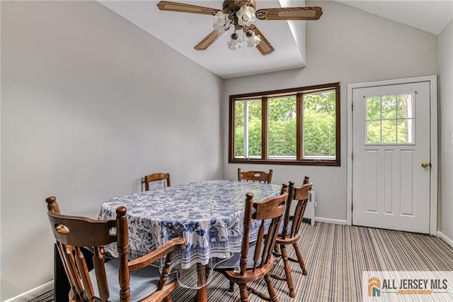 31 Lehigh Ave, Edison, NJ 08837 - dining space featuring lofted ceiling, plenty of natural light, ceiling fan, and carpet