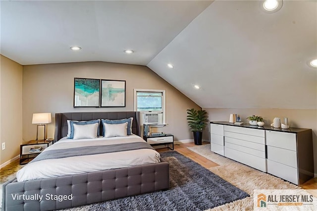31 Lehigh Ave, Edison, NJ 08837 - bedroom featuring lofted ceiling, cooling unit, wood finished floors, and recessed lighting