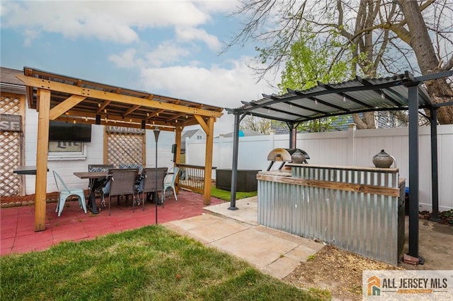 view of patio featuring a fenced backyard and a pergola