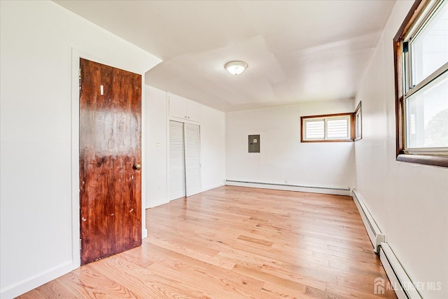 137 Grand Ave, Iselin, NJ 08830 - unfurnished room featuring baseboard heating, electric panel, and light wood-style flooring