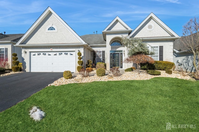 traditional-style house featuring driveway, a garage, and a front yard