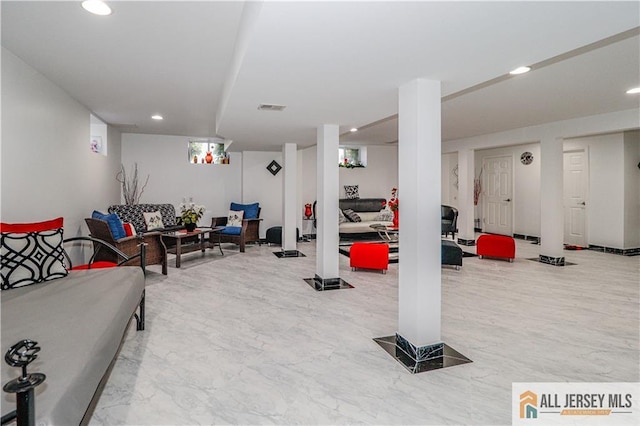 exercise area featuring recessed lighting and visible vents