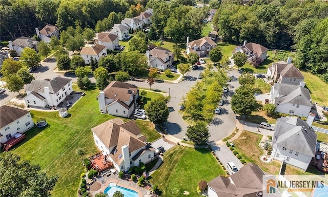 birds eye view of property with a residential view