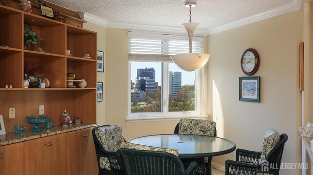 30 S Adelaide Ave Unit 7H, Highland Park, NJ 08904 - dining space with crown molding and a textured ceiling