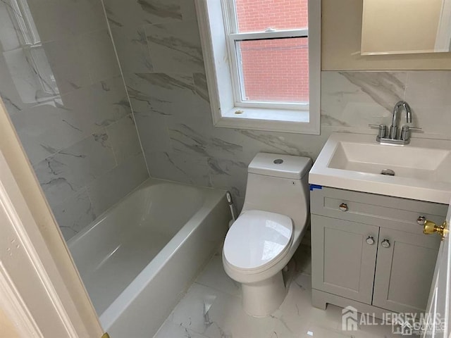 155 2nd St, South Amboy, NJ 08879 - bathroom featuring marble finish flooring, vanity, and bathtub / shower combination