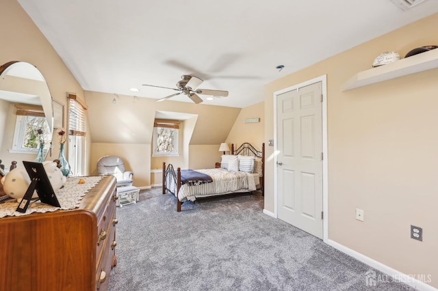 6 Claremont Ave, Colonia, NJ 07067 - bedroom featuring carpet floors, vaulted ceiling, baseboards, and a ceiling fan