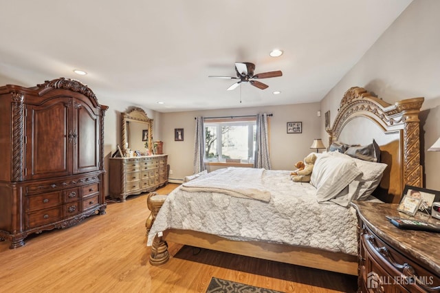 6 Claremont Ave, Colonia, NJ 07067 - bedroom featuring light wood-style floors, recessed lighting, baseboard heating, and a ceiling fan