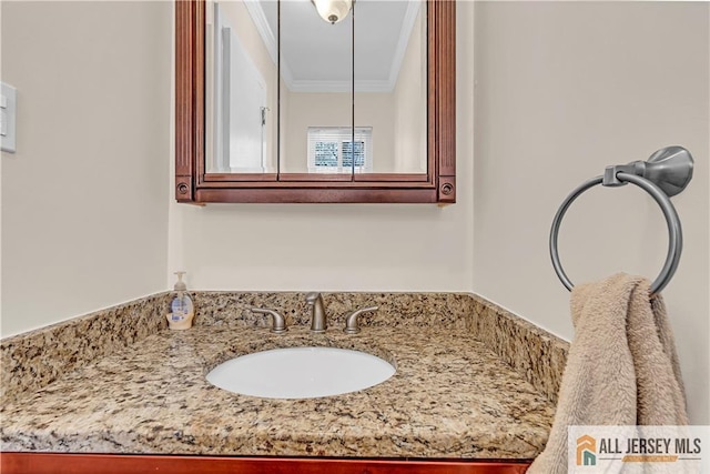 2507 Balmoral Ct, Hillsborough, NJ 08844 - bathroom featuring crown molding and vanity