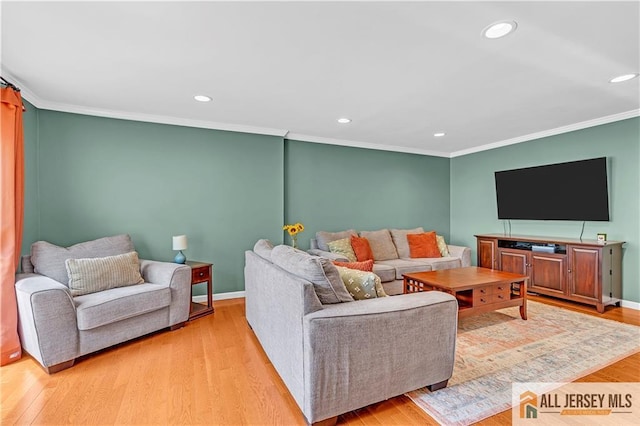 2507 Balmoral Ct, Hillsborough, NJ 08844 - living room with ornamental molding, wood finished floors, and recessed lighting