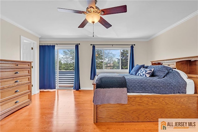 2507 Balmoral Ct, Hillsborough, NJ 08844 - bedroom with light wood-type flooring, ornamental molding, ceiling fan, and access to outside