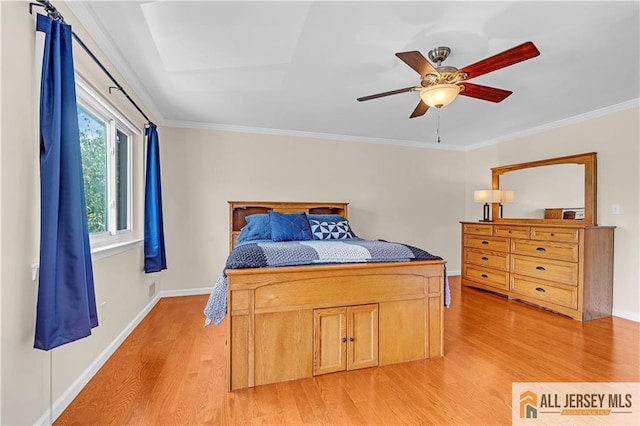 2507 Balmoral Ct, Hillsborough, NJ 08844 - bedroom with light wood-style flooring, crown molding, and a ceiling fan