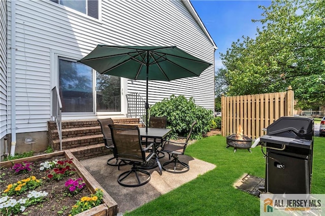 2507 Balmoral Ct, Hillsborough, NJ 08844 - view of patio / terrace with entry steps, area for grilling, and an outdoor fire pit