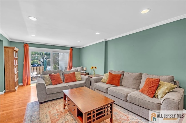 2507 Balmoral Ct, Hillsborough, NJ 08844 - living room with recessed lighting, ornamental molding, and wood finished floors