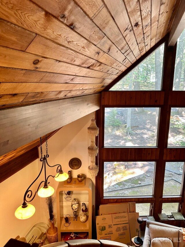 interior details with wooden walls and wood ceiling