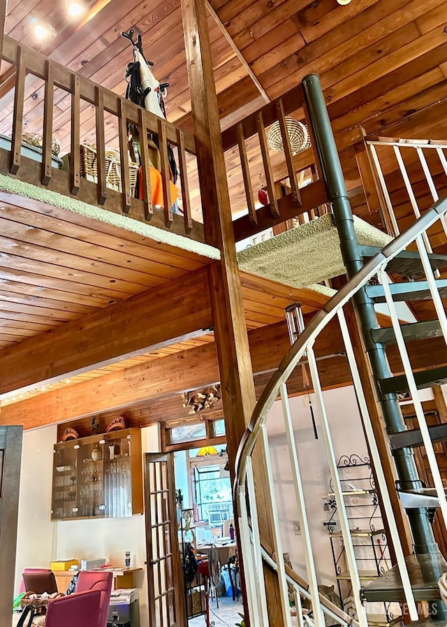 interior space featuring wood ceiling and french doors