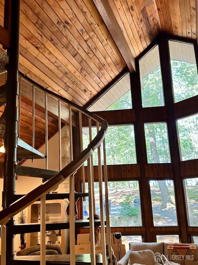 details featuring beamed ceiling and wooden ceiling