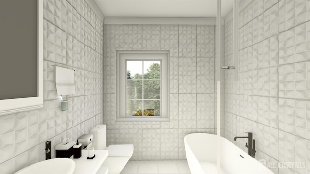 1955 Old Amwell Rd, Franklin Twsp, NJ 08873 - full bath with tile walls, a soaking tub, and tile patterned flooring