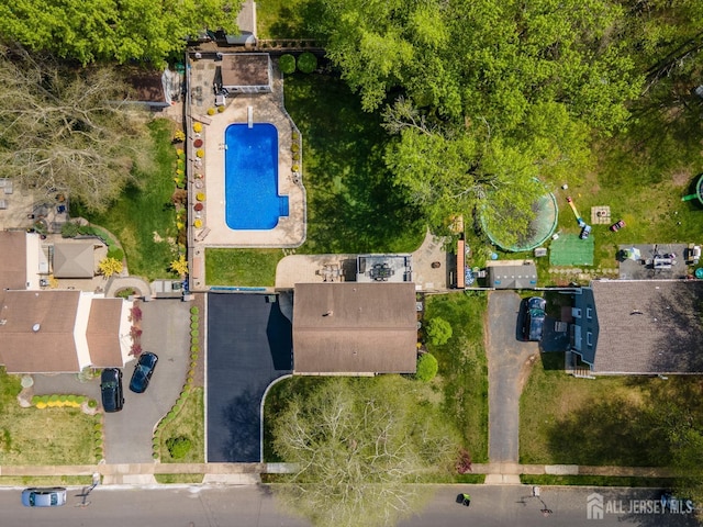 aerial view of a pool area