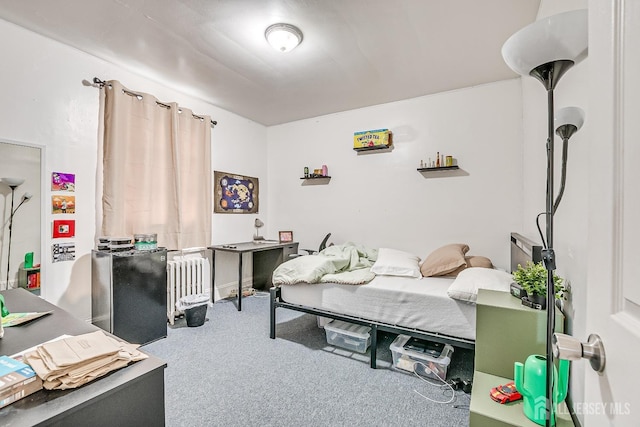 carpeted bedroom with radiator