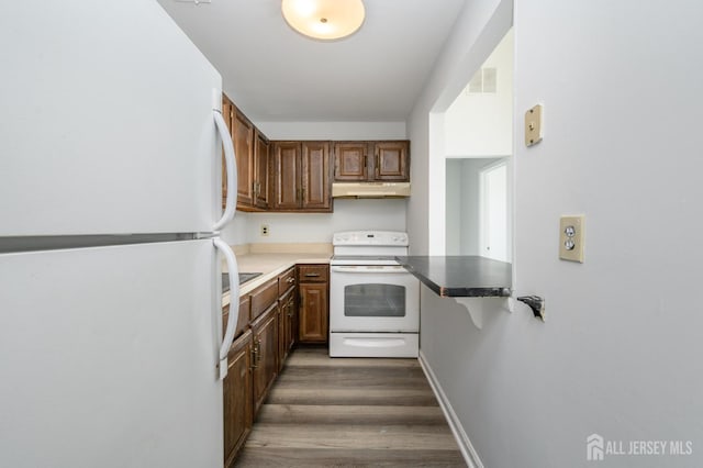 434 Lawrence St Unit 12, Perth Amboy, NJ 08861 - kitchen with white appliances, under cabinet range hood, and dark wood-style floors