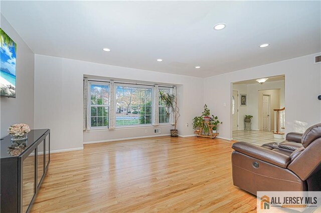 living room with light wood-type flooring