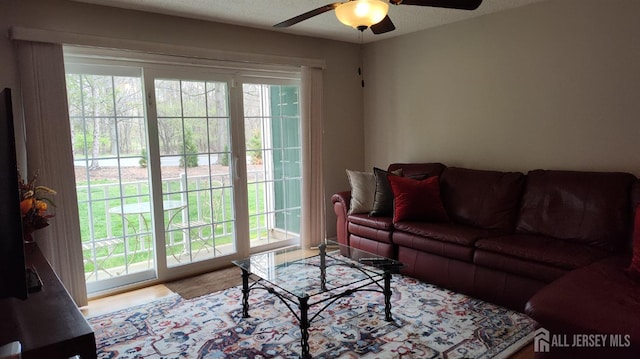 90 Clay St, North Brunswick, NJ 08902 - living area featuring a ceiling fan and healthy amount of natural light