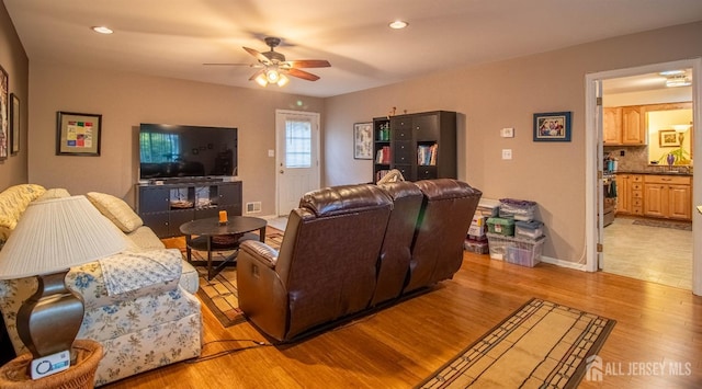 11 Drexel Ter, Monroe, NJ 08831 - living room with ceiling fan, light wood-type flooring, recessed lighting, and baseboards