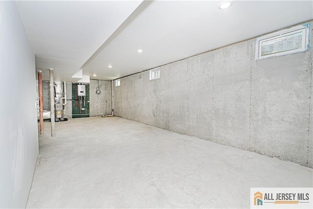 basement featuring heating unit