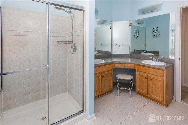 24 Hanna Ln, Old Bridge, NJ 08879 - full bath with tile patterned flooring, a stall shower, and double vanity