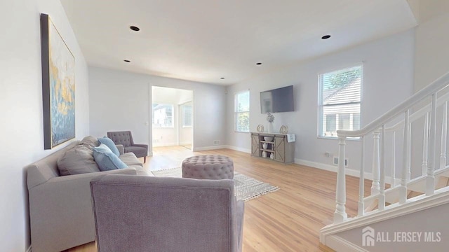 15-A Avenue B, Helmetta, NJ 08828 - living area with stairs, light wood-style floors, and baseboards