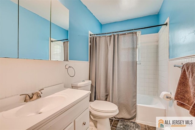 530 Andria Ave Unit 295, Hillsborough, NJ 08844 - full bathroom with vanity, shower / tub combo, and a wainscoted wall