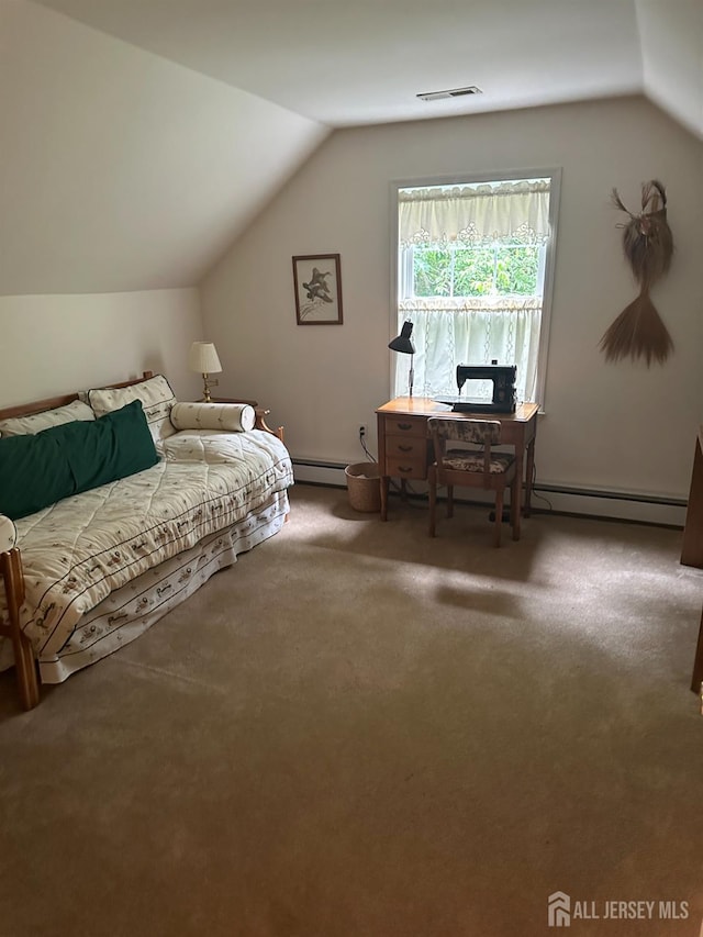140 Bunker Hill Rd, Franklin Twsp, NJ 08540 - bedroom featuring lofted ceiling, carpet floors, and a baseboard radiator