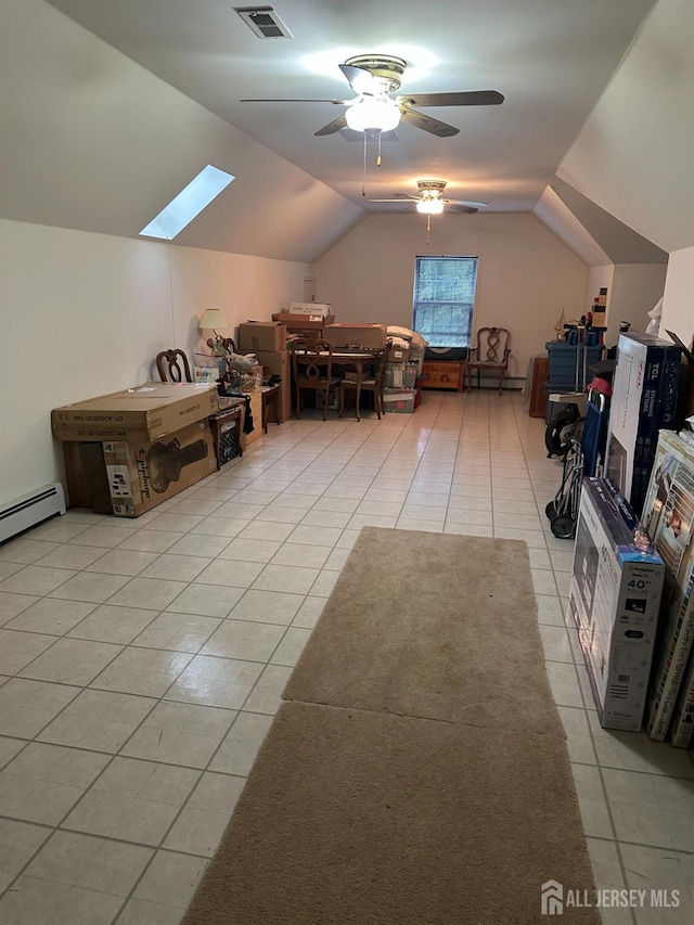 140 Bunker Hill Rd, Franklin Twsp, NJ 08540 - additional living space with light tile patterned floors, lofted ceiling, a skylight, and ceiling fan