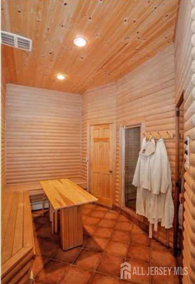 34 Line Rd, Holmdel, NJ 07733 - tiled dining room with wooden ceiling and recessed lighting