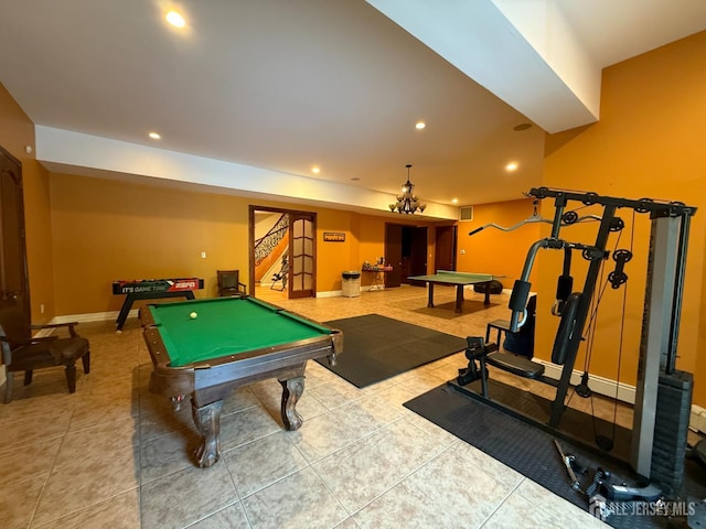 34 Line Rd, Holmdel, NJ 07733 - game room featuring pool table, light tile patterned floors, and recessed lighting