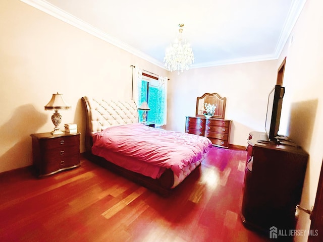 34 Line Rd, Holmdel, NJ 07733 - bedroom with wood finished floors, crown molding, and a chandelier