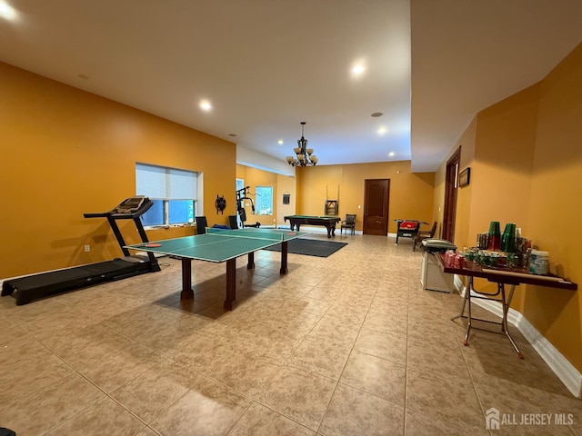 34 Line Rd, Holmdel, NJ 07733 - rec room featuring billiards, recessed lighting, and tile patterned flooring