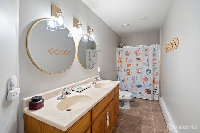 242 Green St, Old Bridge, NJ 08857 - full bathroom featuring double vanity, curtained shower, and tile patterned floors