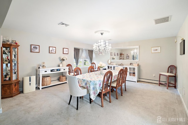 242 Green St, Old Bridge, NJ 08857 - dining room featuring a chandelier, a baseboard radiator, and light colored carpet