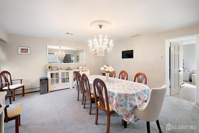242 Green St, Old Bridge, NJ 08857 - dining space with a chandelier, carpet floors, and a baseboard radiator