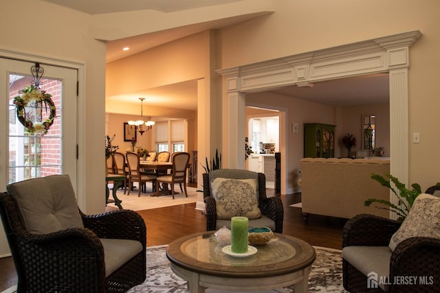 20 Wedgewood Ct, East Brunswick, NJ 08816 - living room with an inviting chandelier and dark wood-type flooring