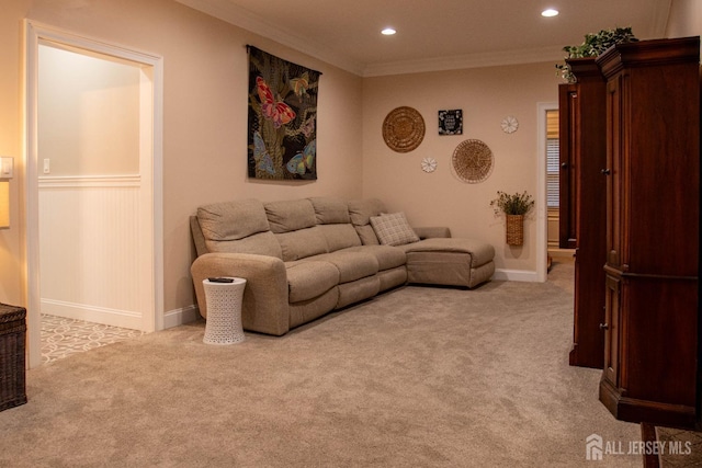 20 Wedgewood Ct, East Brunswick, NJ 08816 - living area featuring ornamental molding, carpet flooring, baseboards, and recessed lighting
